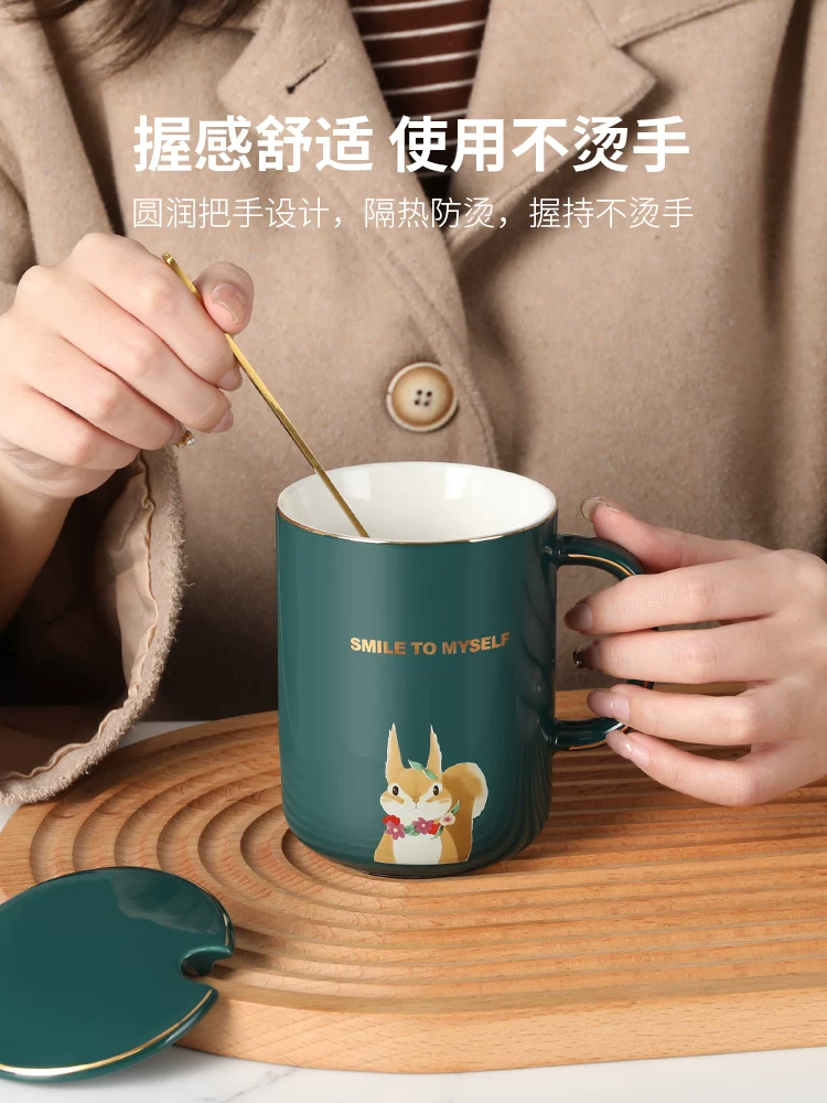 Cốc cà phê gốm sứ Mongdio dùng trong gia đình, phong cách Bắc Âu, cốc có nắp tinh tế và đẹp mắt, cốc uống nước văn phòng