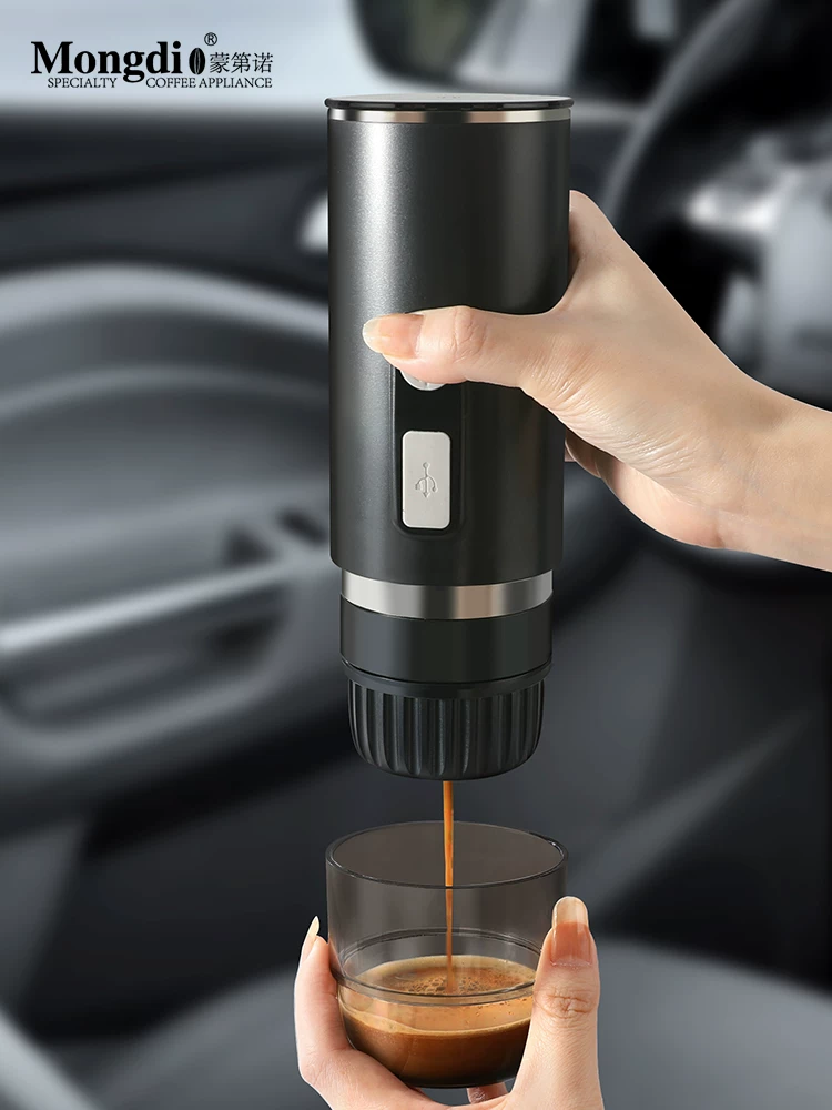 Máy pha cà phê cầm tay Mongdio điện nhỏ viên nang bột espresso sử dụng kép cho xe du lịch ngoài trời