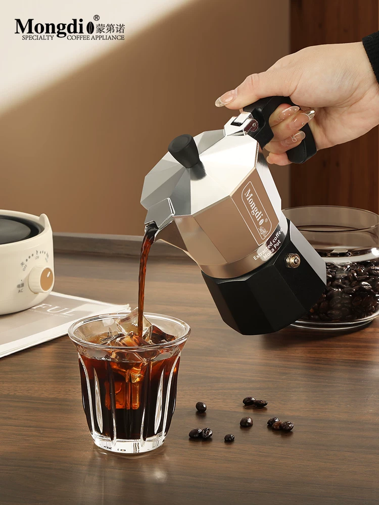 Bộ ấm pha cà phê moka van đôi Mongdio, máy pha cà phê espresso, ấm pha cà phê moka, ấm pha cà phê thủ công