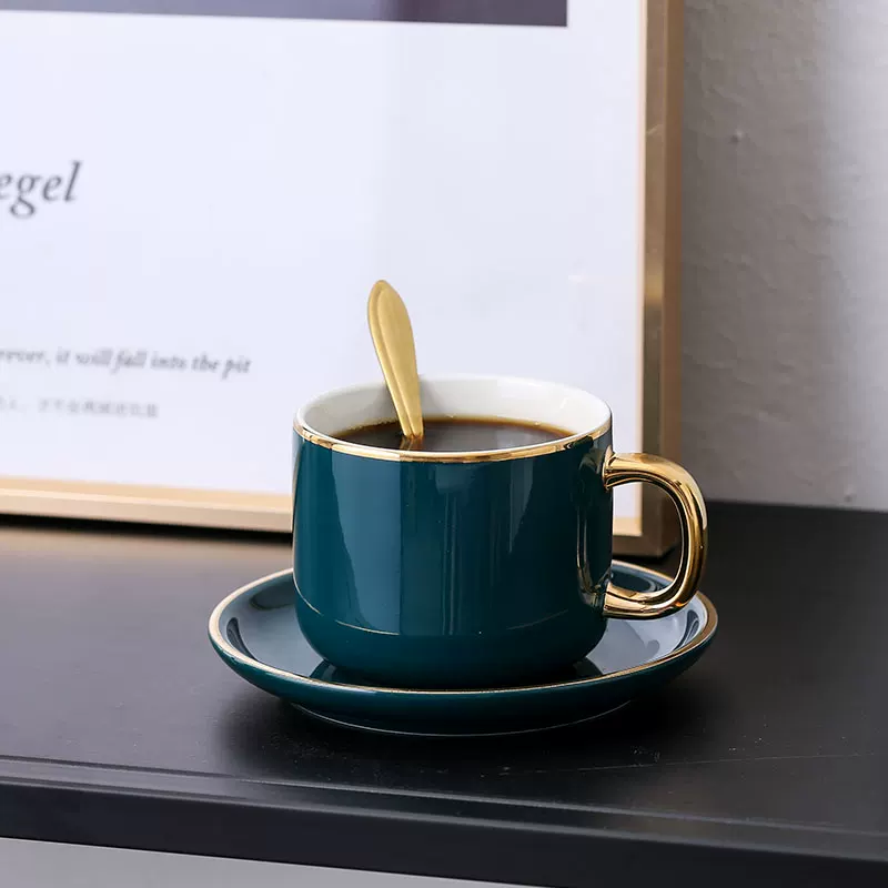 Bộ tách cà phê Mongdio latte dùng trong gia đình, phong cách châu Âu, sang trọng nhỏ gọn, phong cách ins, bộ cốc và đĩa sứ cao cấp tinh tế.