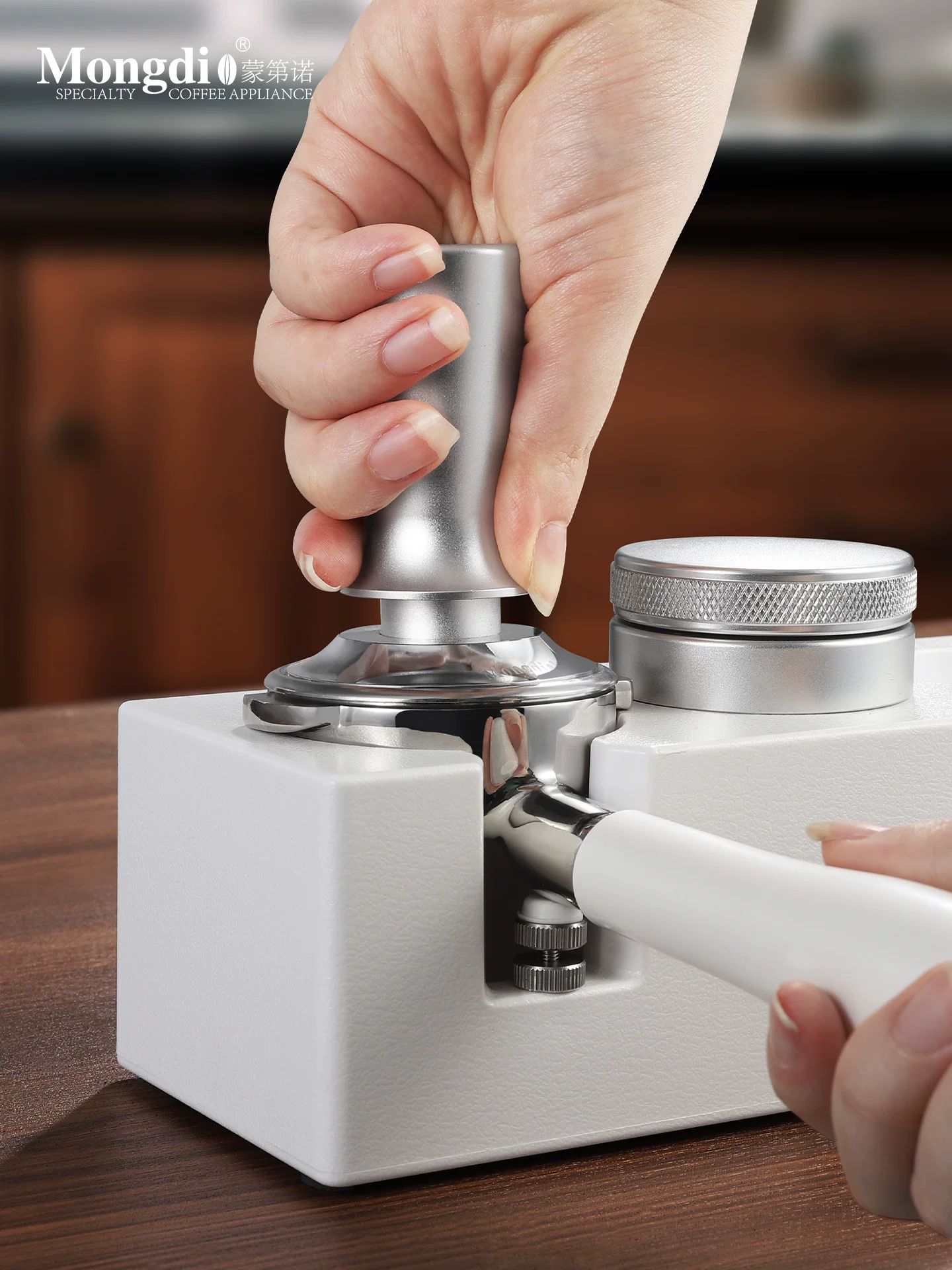Bộ dụng cụ nén cà phê Mongdio có đế, búa nén, phụ kiện máy pha cà phê và dụng cụ đầy đủ