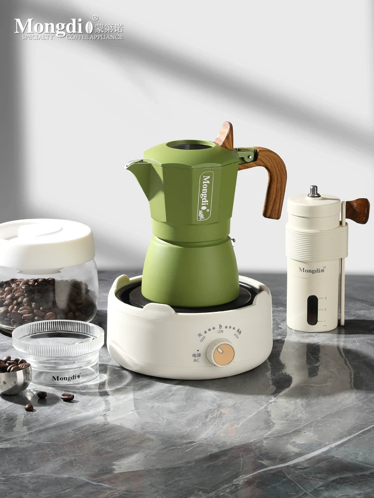 Máy pha cà phê moka pot hai van Mongdio, máy pha cà phê espresso, bộ ấm pha cà phê thủ công