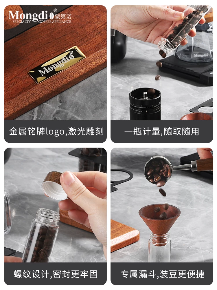 Hũ đựng cà phê hạt Mongdio, lọ đựng cà phê hạt có nắp đậy, ống nghiệm đựng cà phê, giá trưng bày bằng kính, lọ đựng cà phê