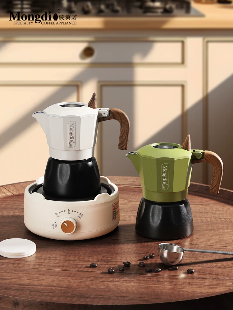 Máy pha cà phê moka pot hai van Mongdio, máy pha cà phê espresso, bộ dụng cụ pha cà phê