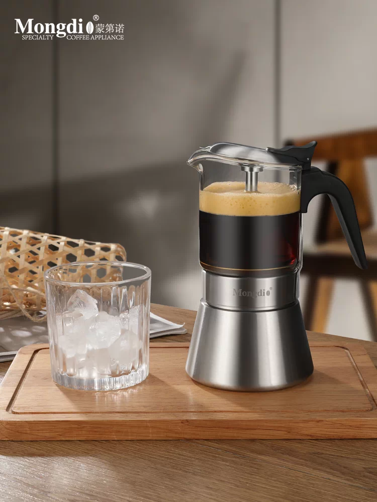 Máy pha cà phê bằng thép không gỉ Mongdio van đôi moka pot máy pha cà phê espresso tại nhà nhỏ máy pha cà phê bằng thép không gỉ