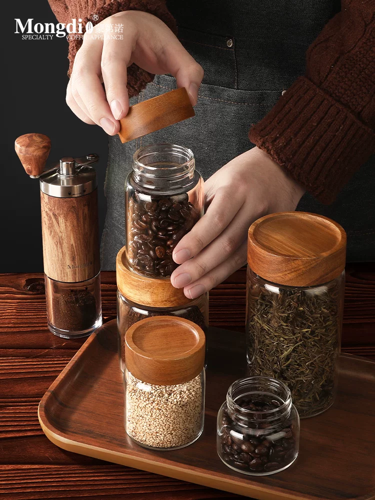 Hũ đựng cà phê Mongdio, lọ thủy tinh có nắp đậy, bình đựng trà, hộp đựng mini, hộp đựng di động