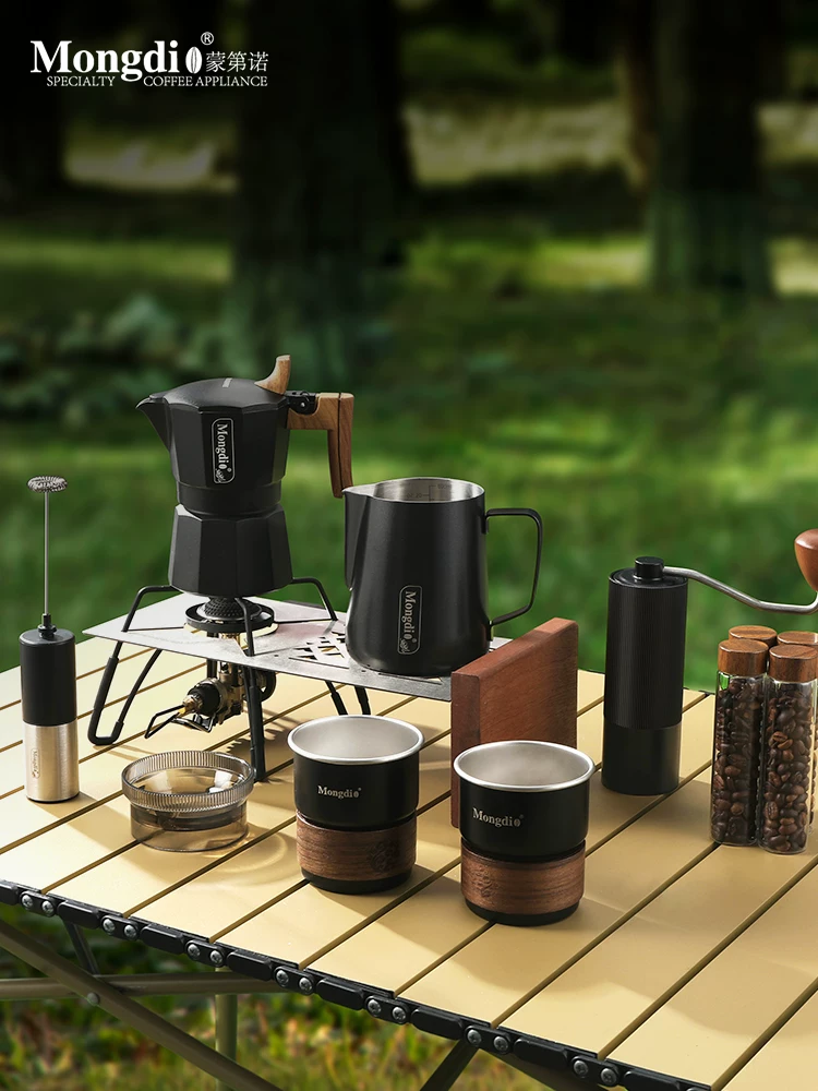 Bộ pha cà phê Moka pot hai van Mongdio, thiết bị pha cà phê di động ngoài trời, dụng cụ pha cà phê cắm trại, hộp quà tặng đầy đủ