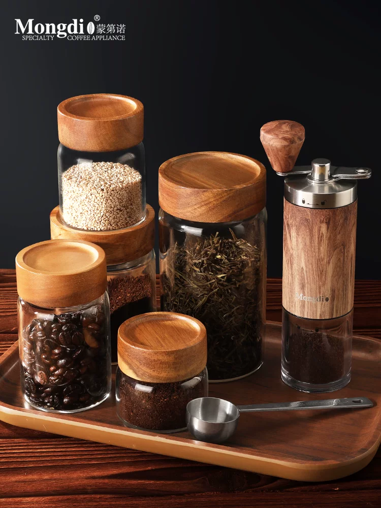 Hũ đựng cà phê Mongdio, lọ thủy tinh có nắp đậy, bình đựng trà, hộp đựng mini, hộp đựng di động