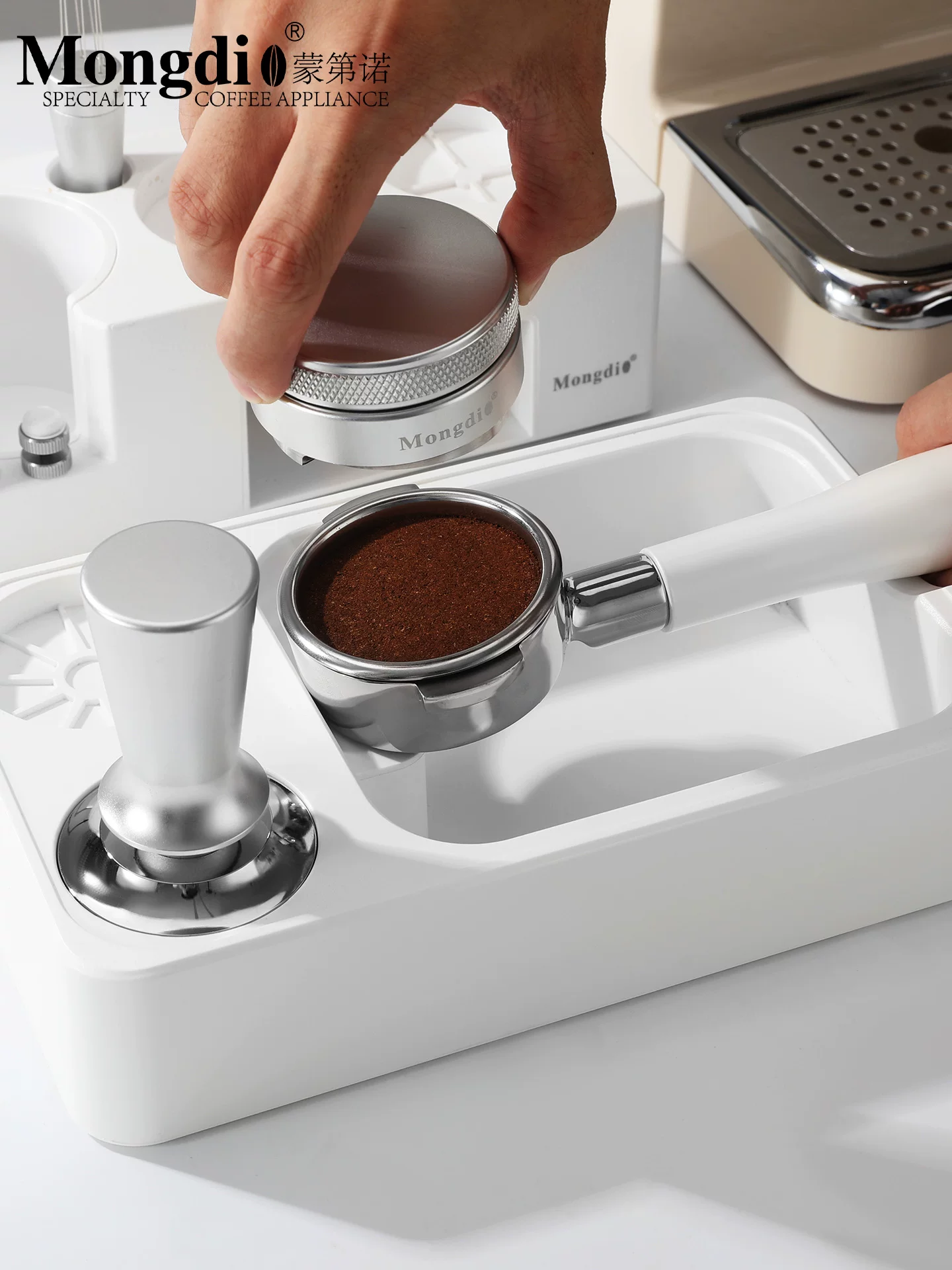 Bộ dụng cụ pha cà phê Mongdio có đế, dụng cụ nén cà phê, bộ ba món, hộp đựng bã cà phê, dụng cụ pha cà phê, bộ đầy đủ