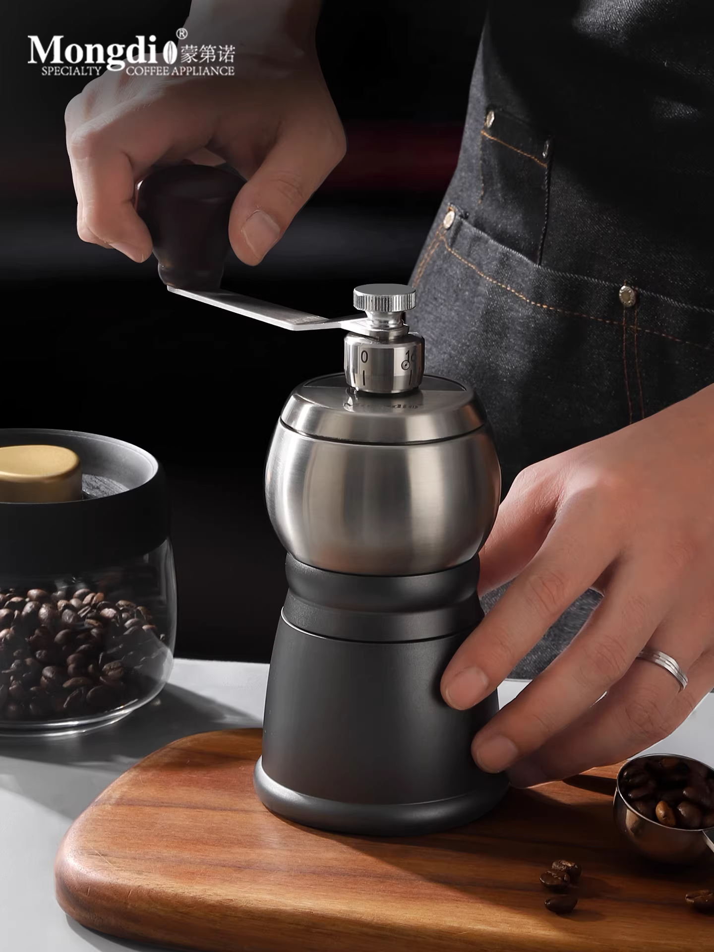 Máy xay cà phê quay tay Mongdio máy xay cà phê thủ công CNC retro máy xay cà phê thủ công