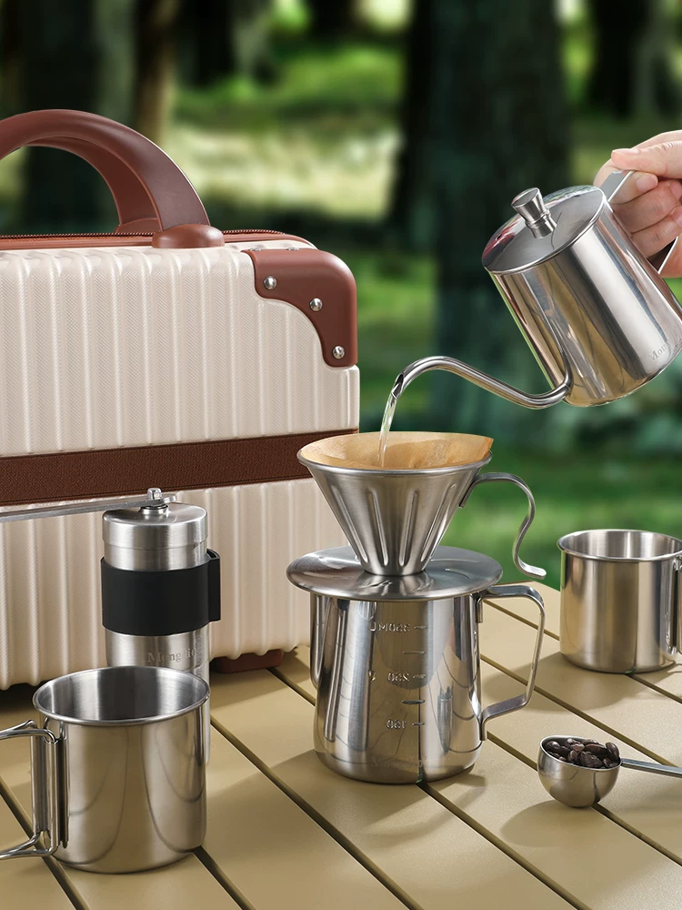 Bộ ấm pha cà phê thủ công Mongdio, máy xay cà phê cầm tay di động, hộp quà tặng, thiết bị cắm trại ngoài trời, đồ dùng du lịch, hộp đựng