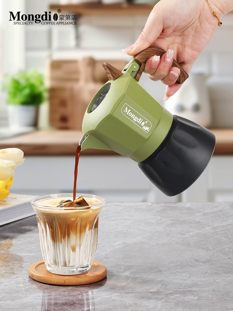 Máy pha cà phê moka pot hai van Mongdio, máy pha cà phê espresso nhỏ gia dụng, máy pha cà phê Ý, bộ máy pha cà phê moka pot