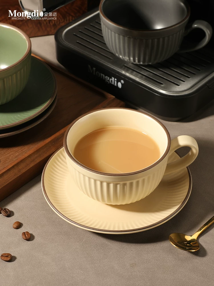 Bộ cốc cà phê gốm sứ Mongdio, cốc cà phê nghệ thuật latte, bộ cốc và đĩa cổ điển, cốc latte cao cấp tinh tế