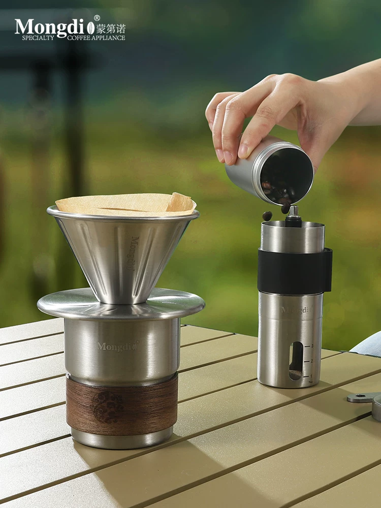 Bộ ấm pha cà phê thủ công Mongdio ngoài trời di động du lịch cắm trại thiết bị pha cà phê bộ lưu trữ ấm cà phê