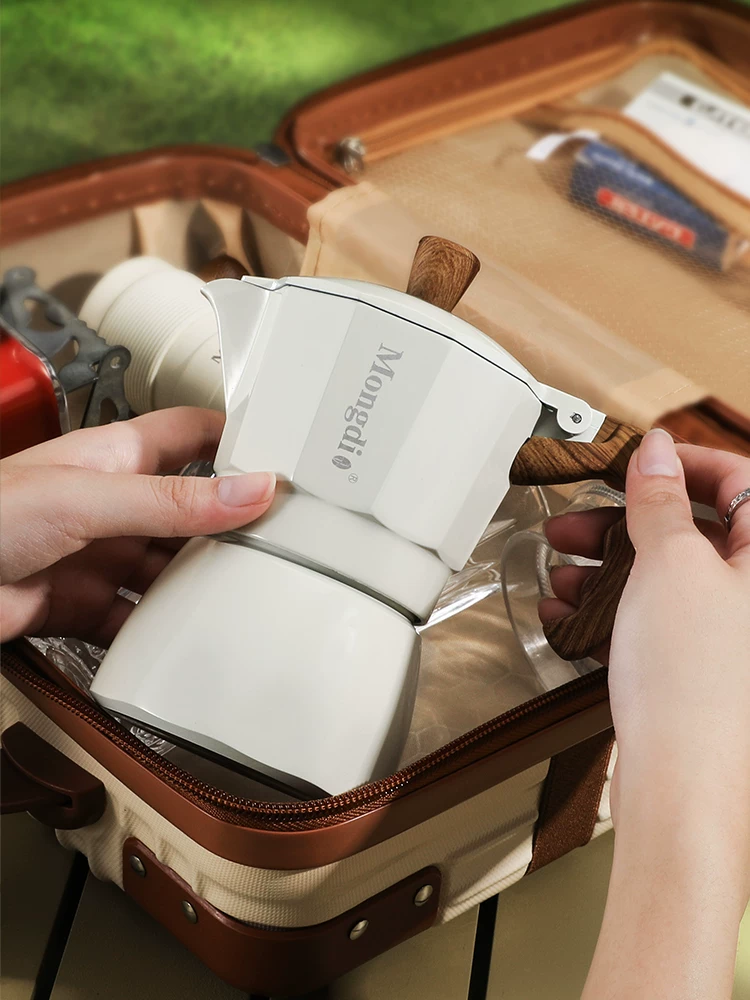 Máy pha cà phê moka pot hai van Mongdio hộp quà tặng bộ dụng cụ pha cà phê cắm trại ngoài trời