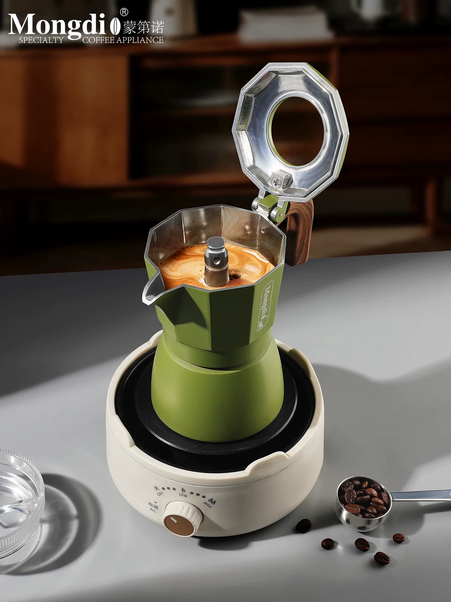 Bộ pha cà phê Moka pot hai van Mongdio, máy pha cà phê espresso gia dụng, ấm pha cà phê Moka