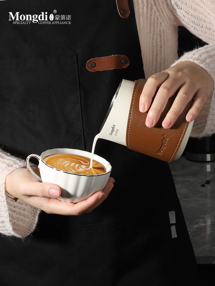 Bình tạo bọt sữa chuyên nghiệp Mongdio, bình pha cà phê Latte Art, cốc tạo bọt sữa Latte Art, bình tạo bọt sữa bằng thép không gỉ, vòi nhọn, dụng cụ tạo bọt sữa