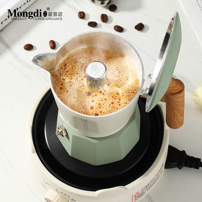 Máy pha cà phê moka pot hai van Mongdio, máy pha cà phê espresso tại nhà, bộ dụng cụ pha cà phê