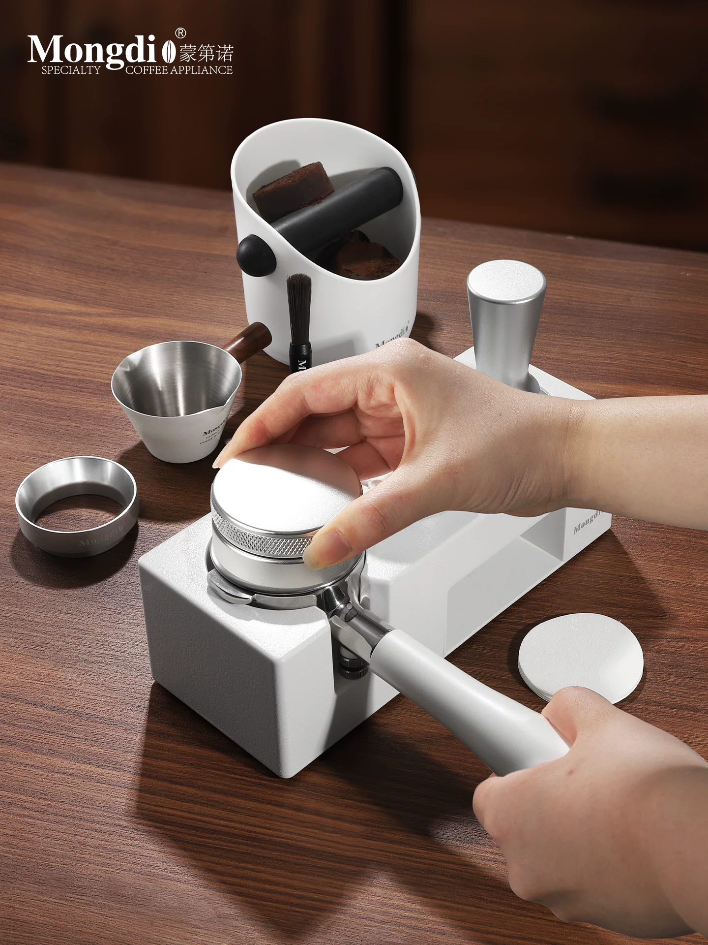 Dụng cụ nén cà phê Mongdio, máy ép cà phê, đế nén, búa nén, dụng cụ pha cà phê, bộ phụ kiện máy pha cà phê đầy đủ