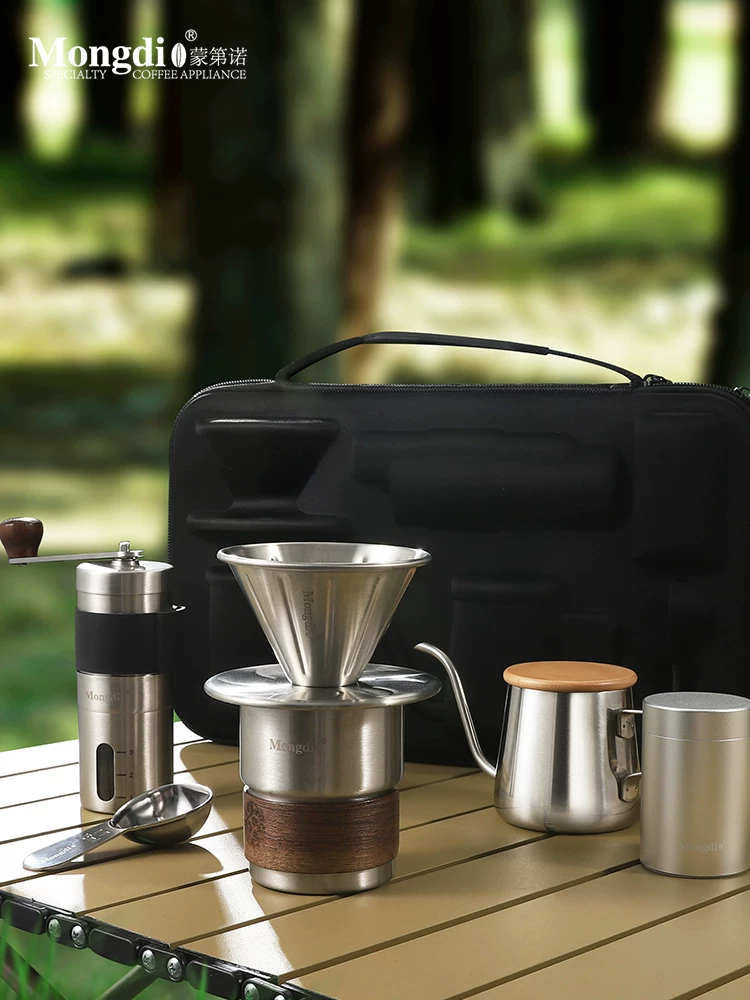Bộ ấm pha cà phê thủ công Mongdio ngoài trời di động du lịch cắm trại thiết bị pha cà phê bộ lưu trữ ấm cà phê
