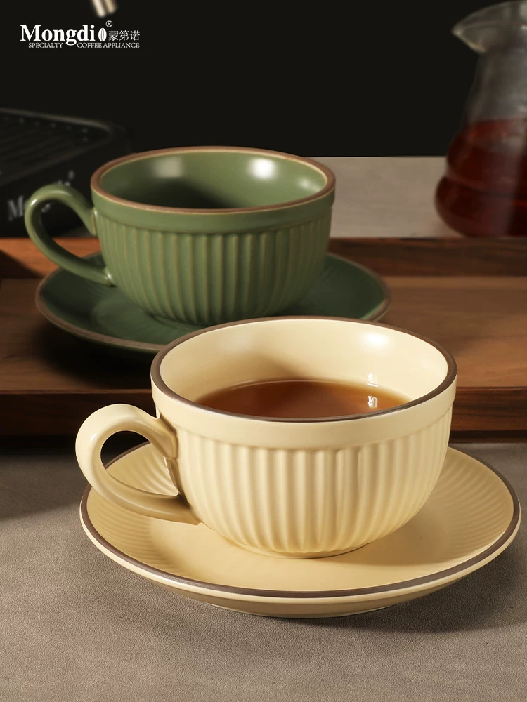 Bộ cốc cà phê gốm sứ Mongdio, cốc cà phê nghệ thuật latte, bộ cốc và đĩa cổ điển, cốc latte cao cấp tinh tế