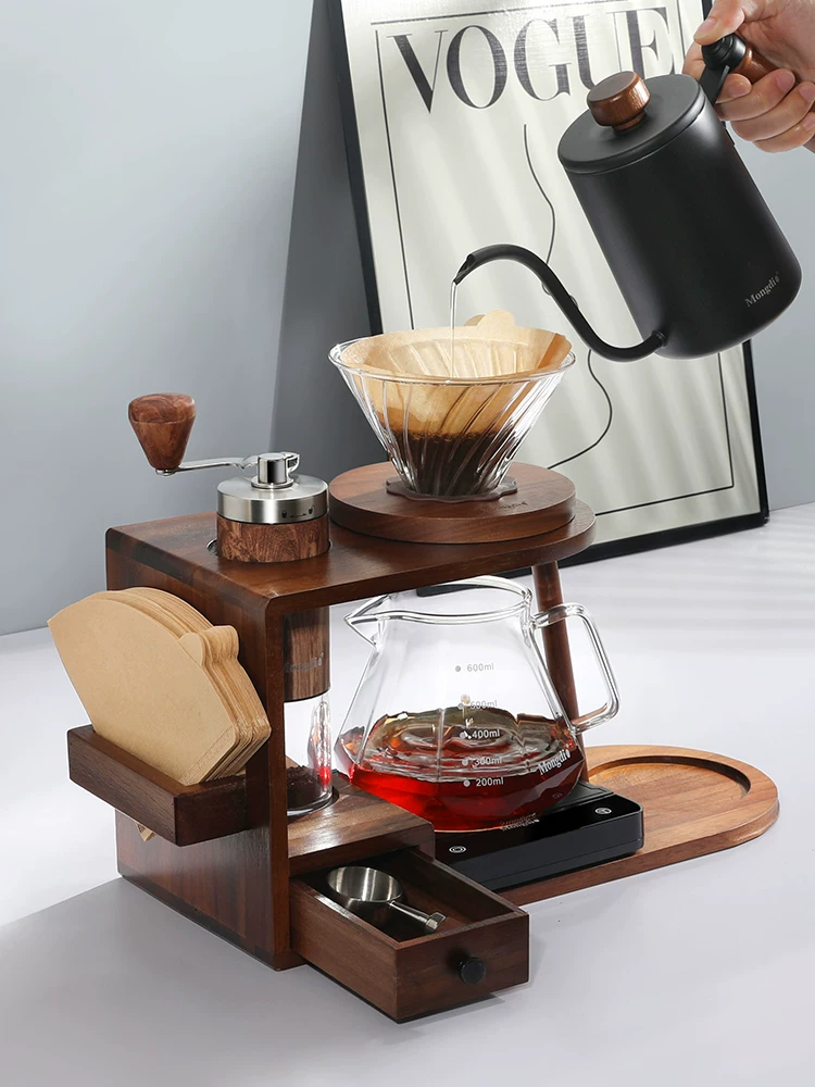 Bộ ấm pha cà phê thủ công Mongdio, máy pha cà phê bằng tay, thiết bị pha cà phê bằng tay quay tay, giá đựng đồ trọn bộ