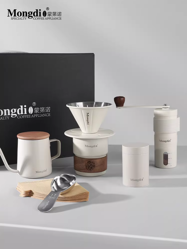 Bộ ấm pha cà phê thủ công Mongdio, máy xay cà phê cầm tay, hộp quà tặng, thiết bị pha cà phê ngoài trời, bộ dụng cụ cắm trại