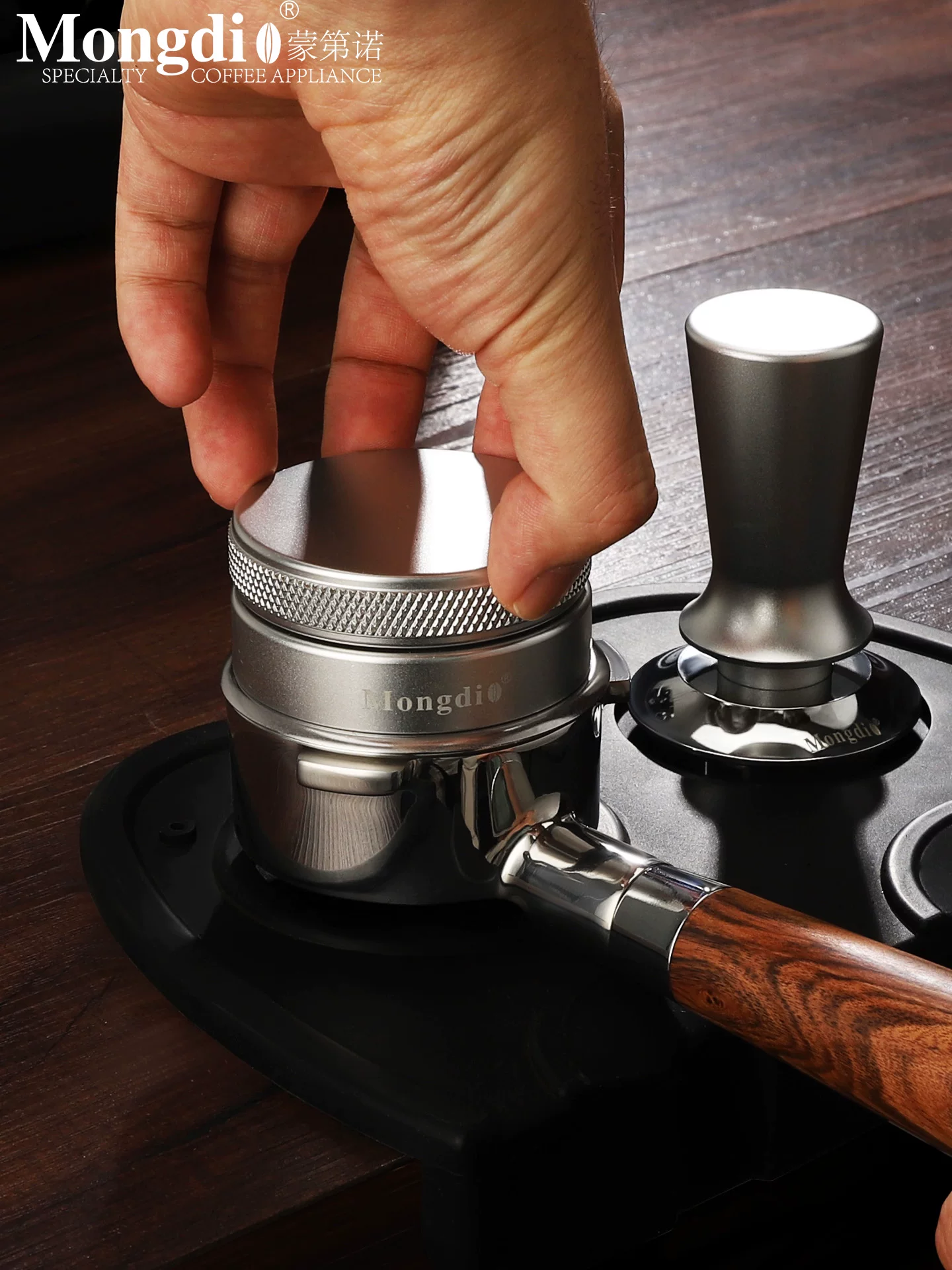 Dụng cụ nén cà phê Mongdio 51/58mm bằng thép không gỉ, phụ kiện máy pha cà phê, có hộp đựng