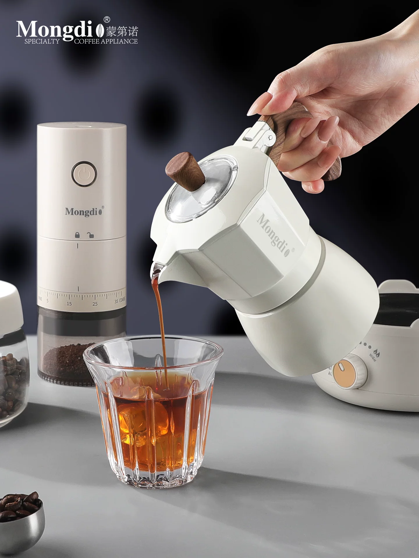 Bộ pha cà phê Moka pot hai van Mongdio, máy pha cà phê espresso để pha cà phê tại nhà, ấm pha cà phê Moka nhỏ gọn