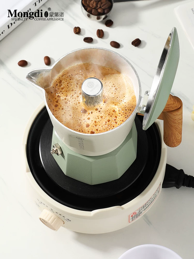 Máy pha cà phê moka pot van đôi Mongdio, máy pha cà phê espresso nhỏ gọn cho gia đình, bộ ấm pha cà phê thủ công