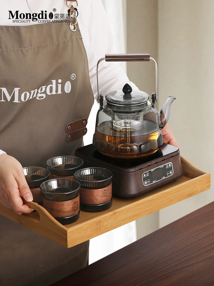 Ấm đun trà điện Mongdio 2024 mẫu mới, ấm trà thủy tinh, bếp điện gốm, dụng cụ pha trà gia dụng, ấm pha trà