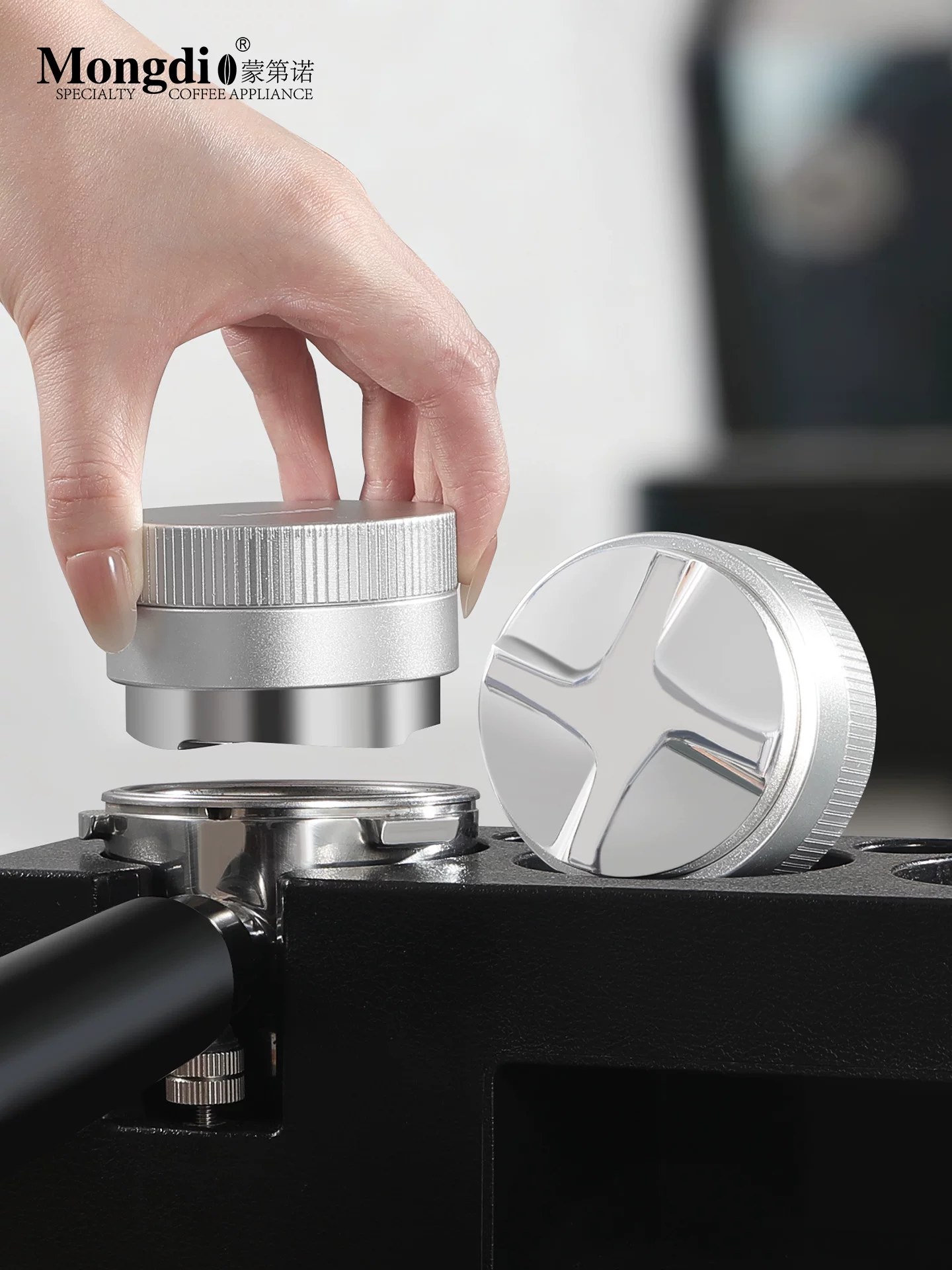 Mongdio máy phân phối bột tự trọng lực máy ép cà phê không cần điều chỉnh bằng thép không gỉ dụng cụ pha cà phê espresso 51/58mm