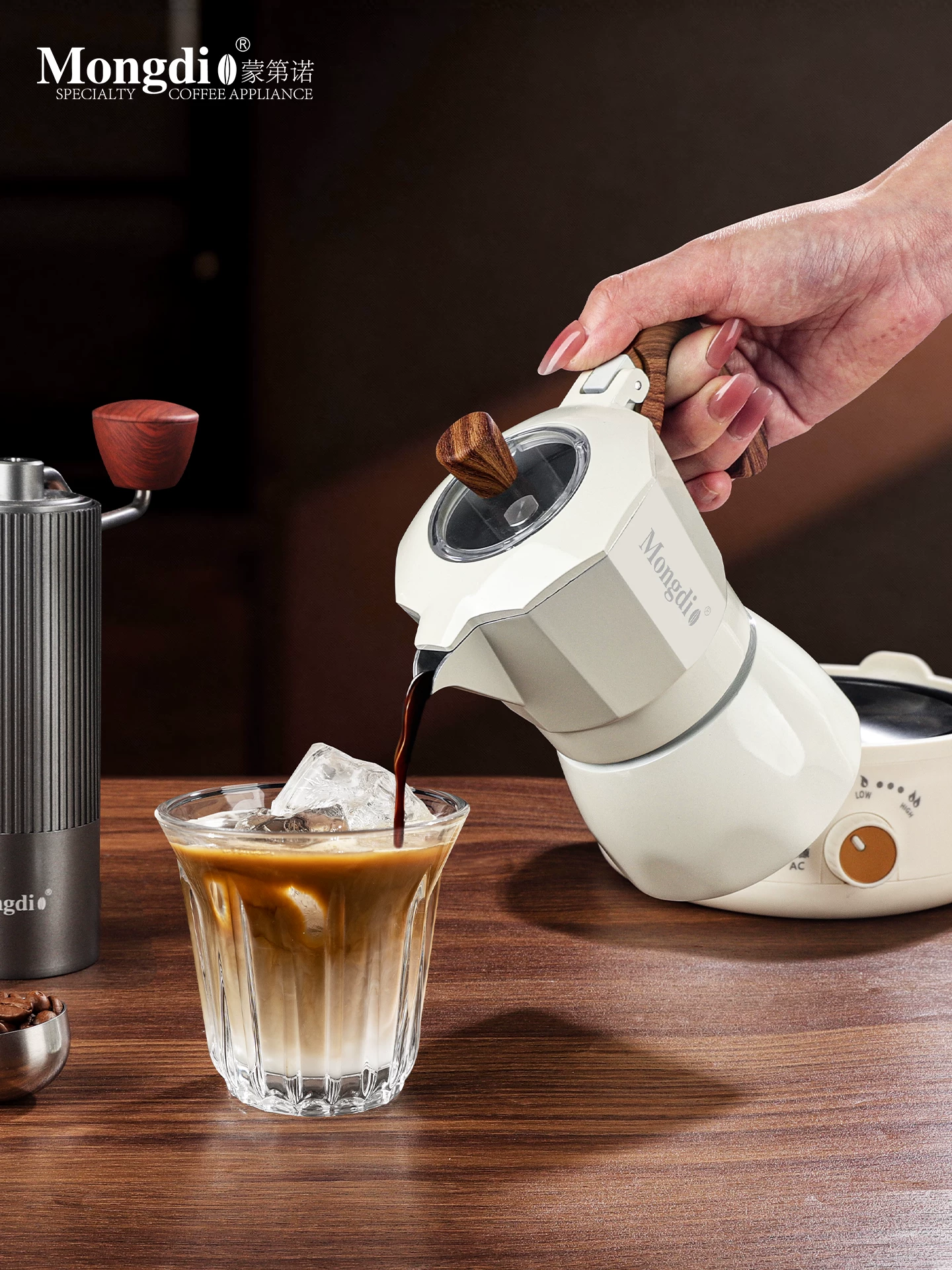 Máy pha cà phê moka pot hai van Mongdio, máy pha cà phê espresso, bộ ấm pha cà phê moka