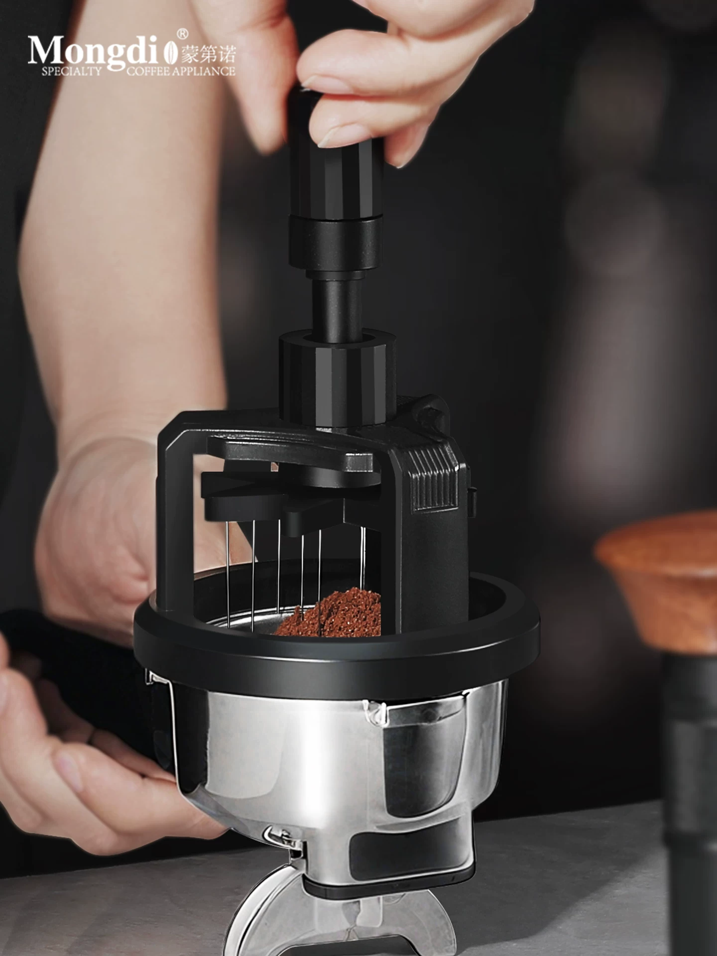 Kim phân phối bột Mongdio, kim phân phối bột cà phê, kim khuấy từ xoay kiểu kim, phụ kiện máy pha cà phê espresso dùng cho bột rời