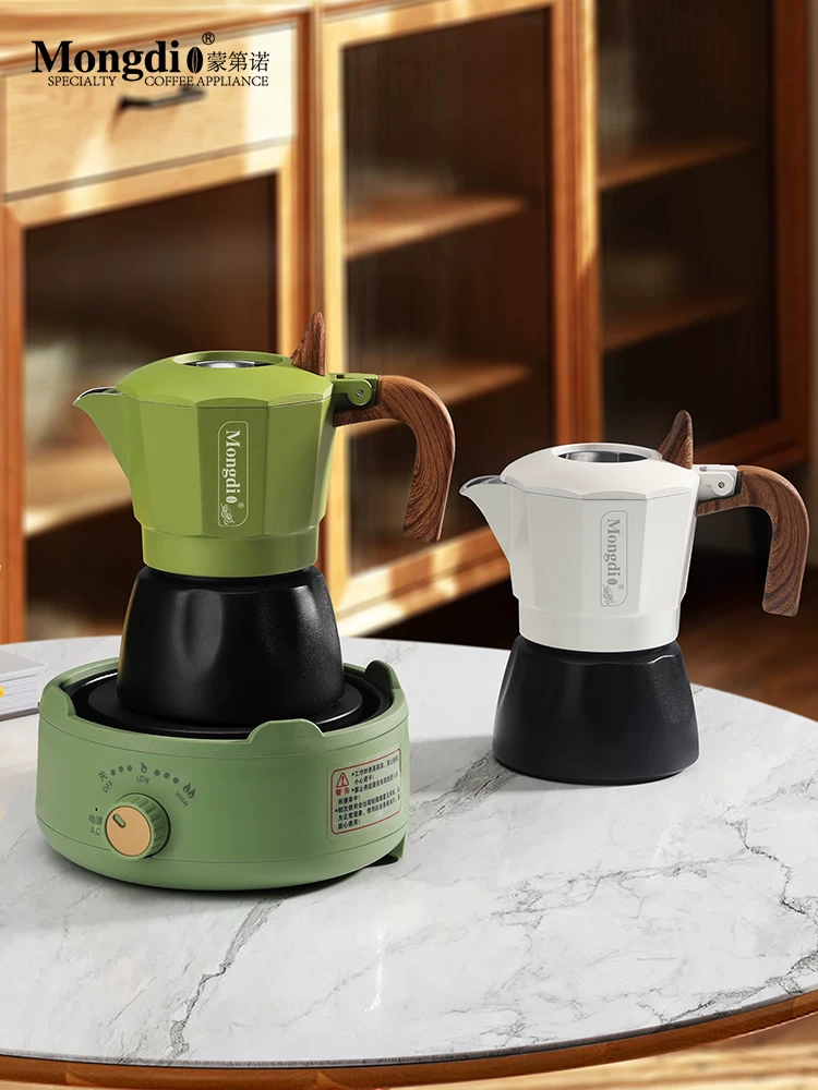Máy pha cà phê moka pot van đôi Mongdio, máy pha cà phê espresso nhỏ gọn cho gia đình, dụng cụ pha cà phê thủ công