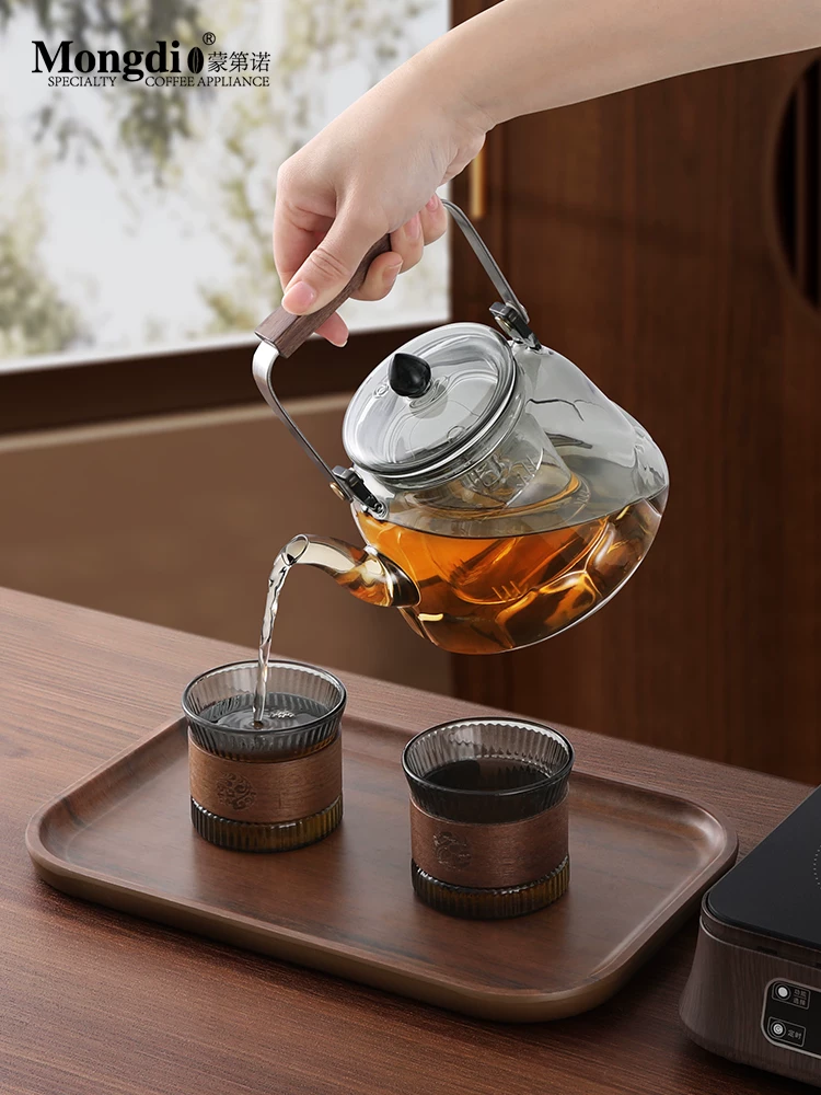 Ấm đun trà điện Mongdio 2024 mẫu mới, ấm trà thủy tinh, bếp điện gốm, dụng cụ pha trà gia dụng, ấm pha trà