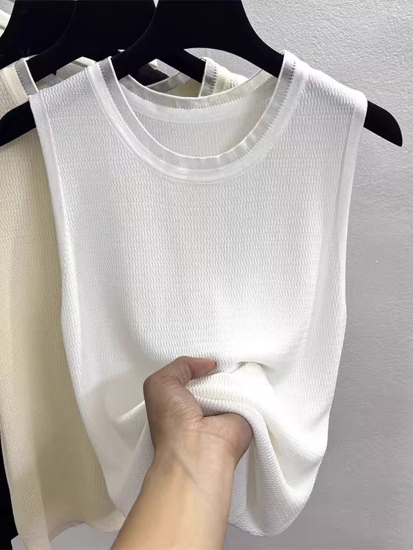 Giảm giá: Áo vest không tay cổ tròn mùa hè Nanyou Cut-Label dành cho nữ, áo khoác ngoài giảm béo, sành điệu và độc đáo