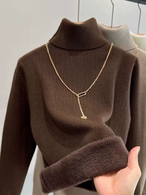 Hàng thanh lý quần áo nữ châu Âu có mác cắt, cổ cao, lót lông cừu, áo lót dày dặn cho mùa thu đông, tích hợp lông cừu, áo len bên trong ấm áp.