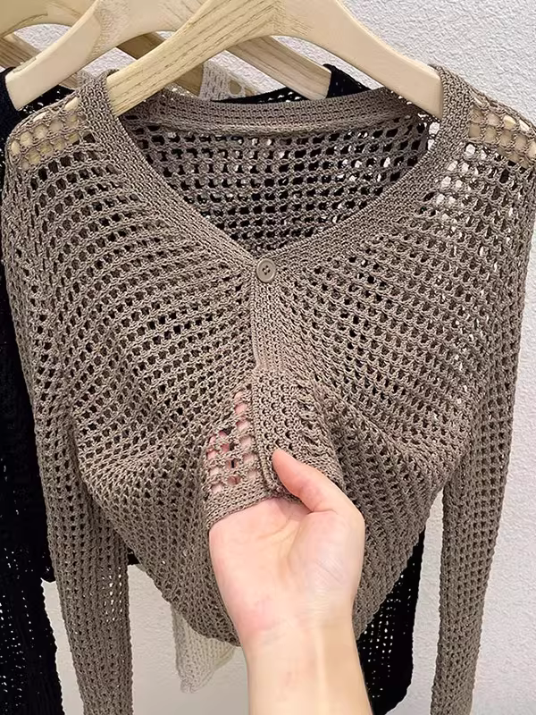 Giảm giá: Quần áo nữ giảm giá từ Nanyou, Áo cardigan chống nắng khoét lỗ, Áo len mỏng mặc trong điều hòa.