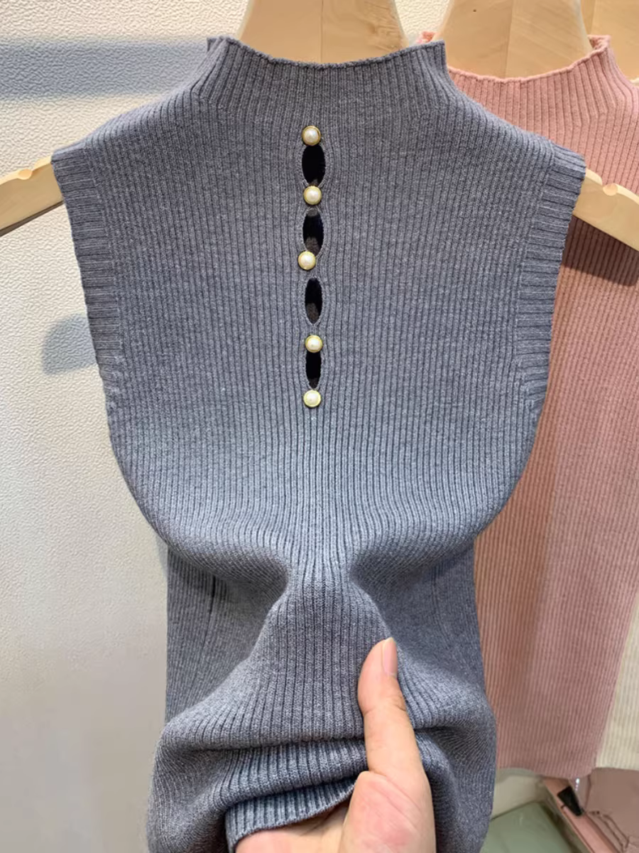 Hàng thanh lý, thương hiệu Châu Âu, quần áo nữ giảm giá, mùa xuân thu, áo thun ôm sát không tay, áo len mặc lớp.