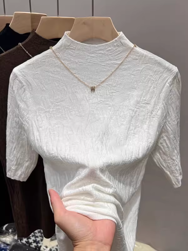 Áo thun nữ xuất khẩu Châu Âu, cổ nửa cao, tay lửng, dáng ôm, tôn dáng.