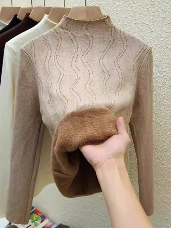 Giảm giá: Áo len nữ cổ nửa cao, lót lông cừu, dày dặn, thích hợp làm lớp lót trong mùa đông.