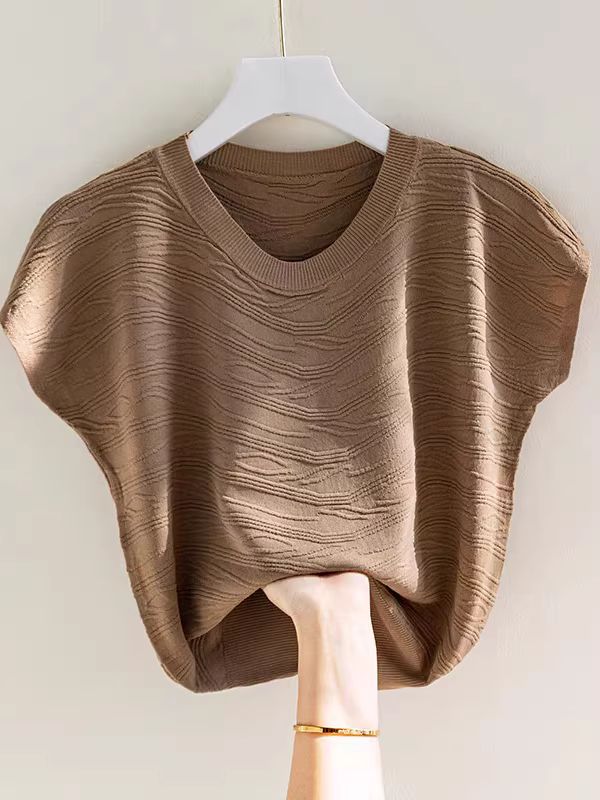 Hàng thanh lý quần áo nữ kiểu Âu, hàng xuất dư, áo len dệt kim tay cánh dơi cổ tròn mùa hè, áo kiểu dáng rộng ngắn thời trang.