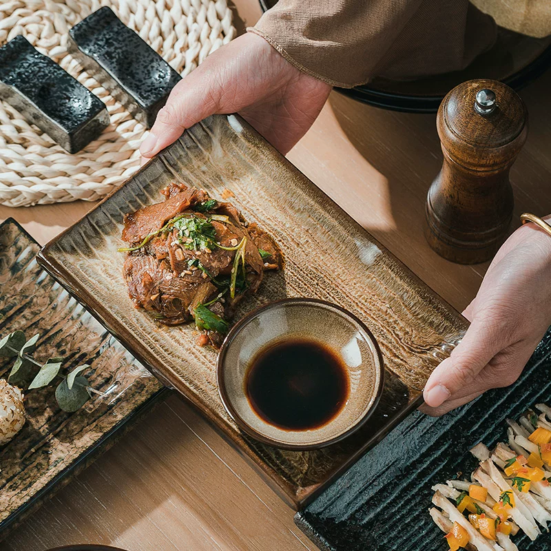 Đĩa sứ hình chữ nhật kiểu Nhật, đĩa tráng miệng, đĩa sushi, đĩa dùng trong nhà, đĩa đặc sản nhà hàng, đĩa ăn món Tây