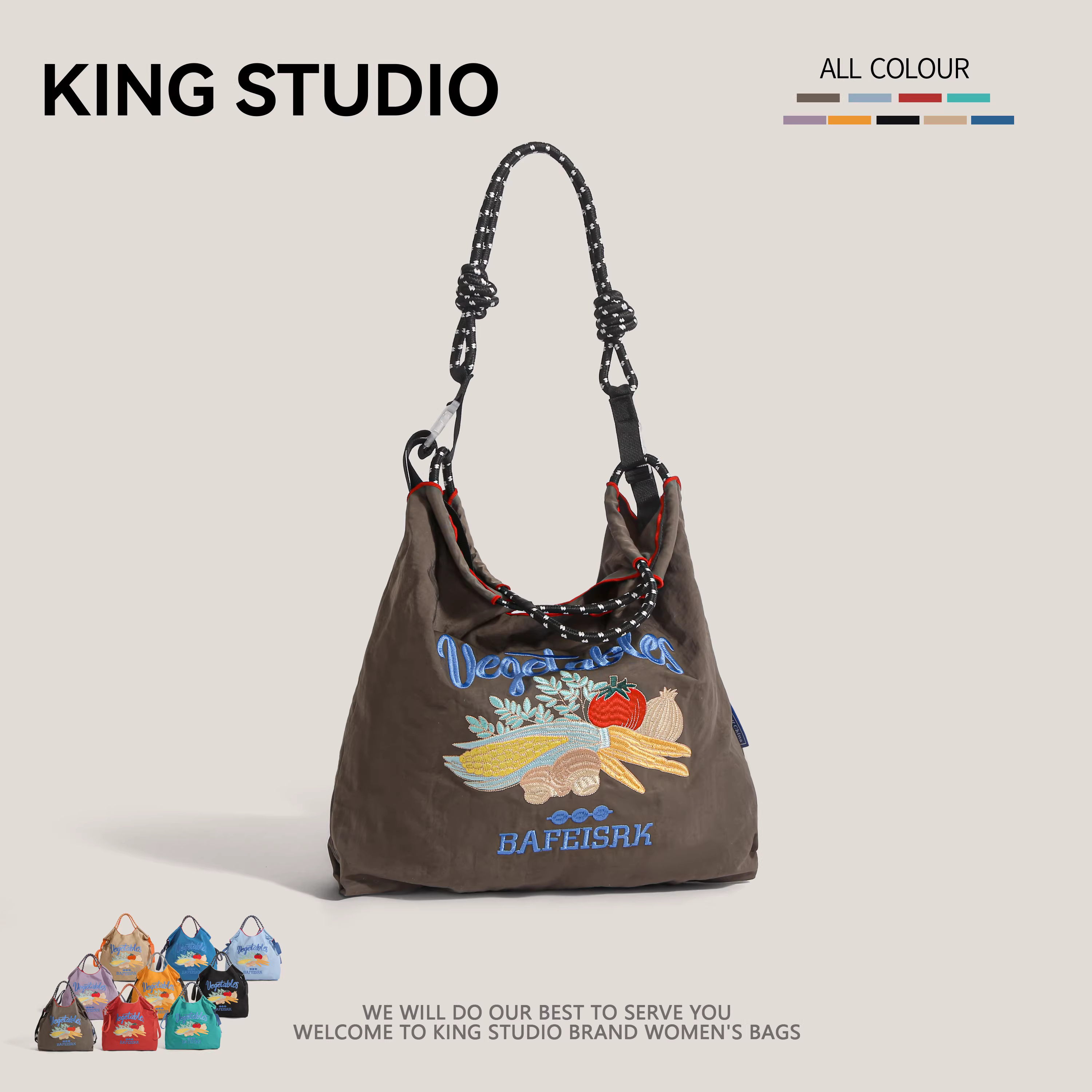 Dây chuyền bi phong cách Gao Yuanyuan Túi mua sắm bằng nylon thêu kiểu Nhật Bản thân thiện với môi trường Túi tote đi làm sức chứa lớn