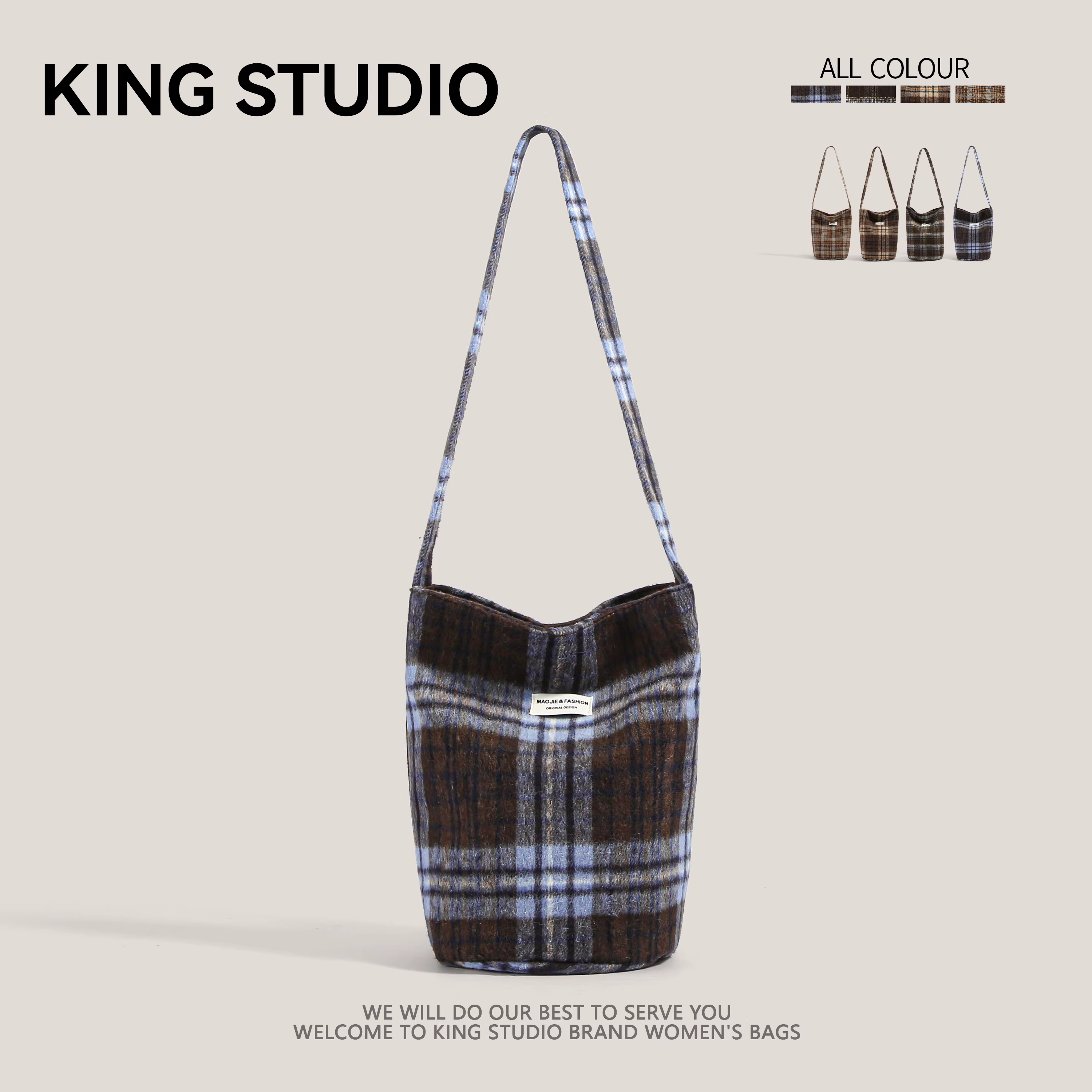 Túi len kẻ caro mùa thu đông dành cho nữ 2025, kiểu dáng thời thượng, phong cách học sinh, túi đeo vai/chéo cỡ lớn, năng động