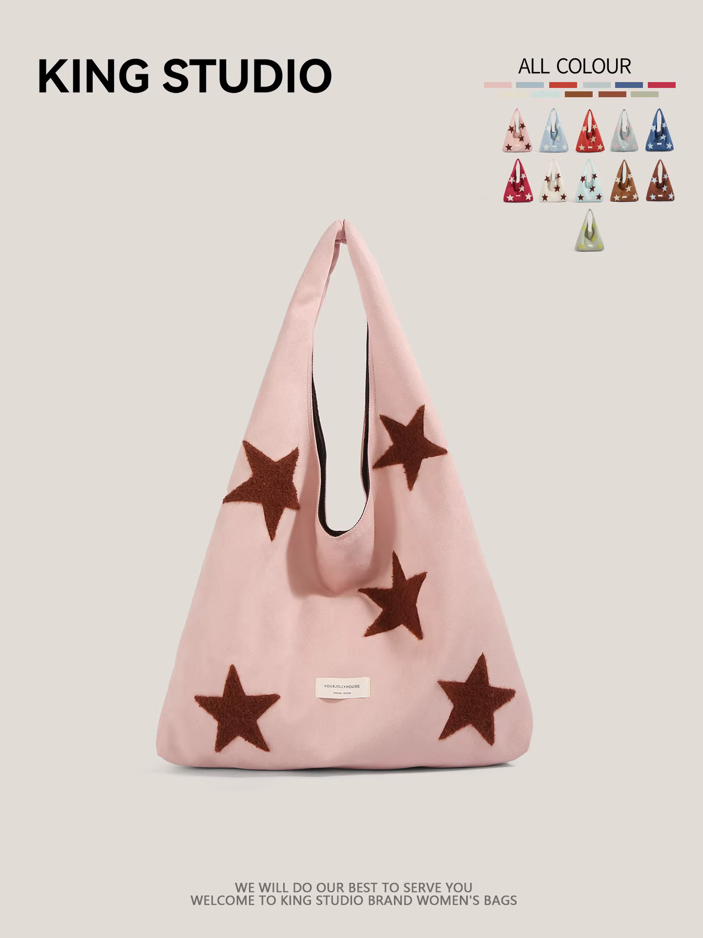 Túi tote thêu sao phong cách Hàn Quốc dành cho nữ 2026, mẫu mới thời thượng, dung tích lớn, đeo vai/nách, đa năng, túi đi làm