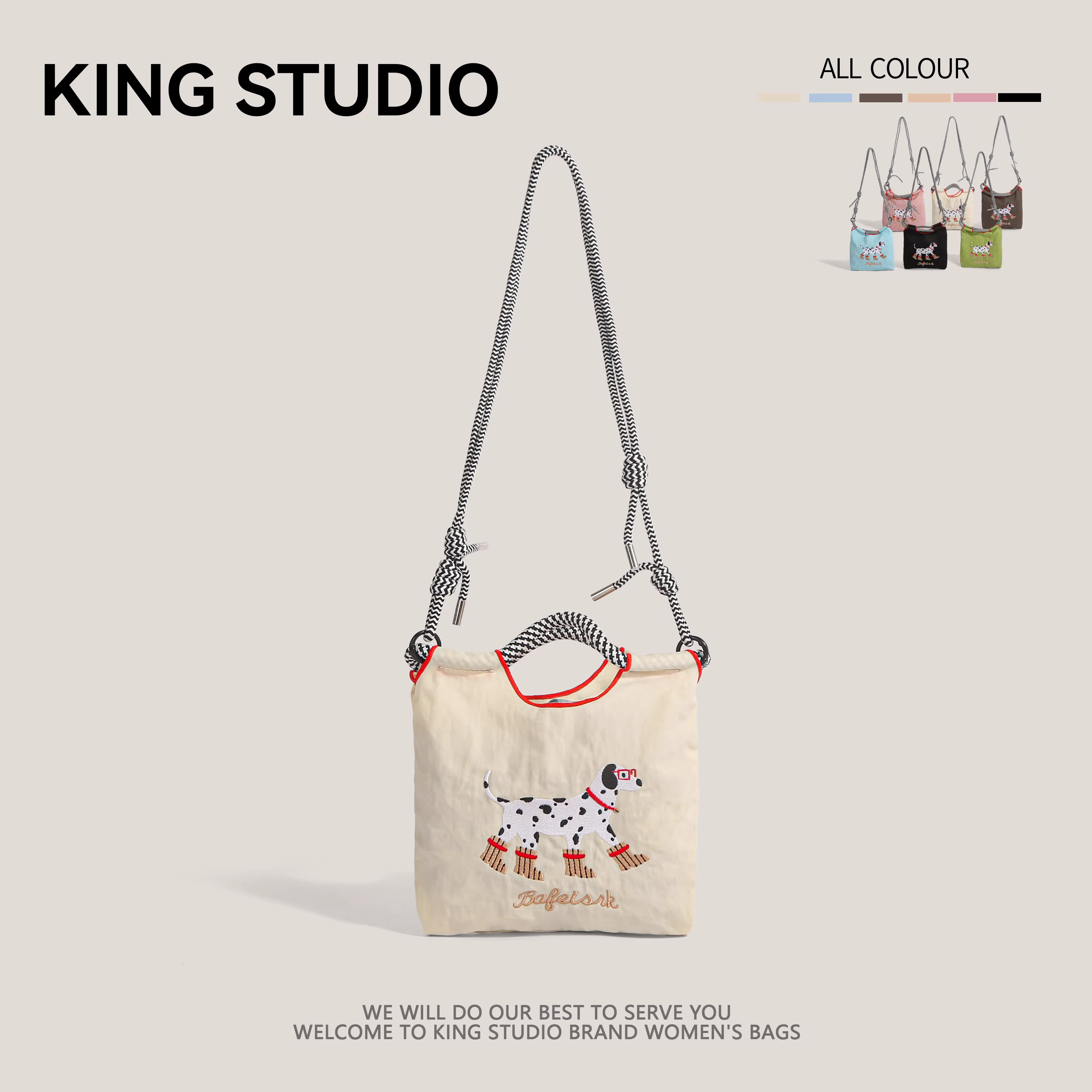 Túi đeo chéo nữ thêu hình chó con dễ thương kiểu Nhật, dây xích, mẫu mới 2025, thời trang đa năng, phong cách thường ngày