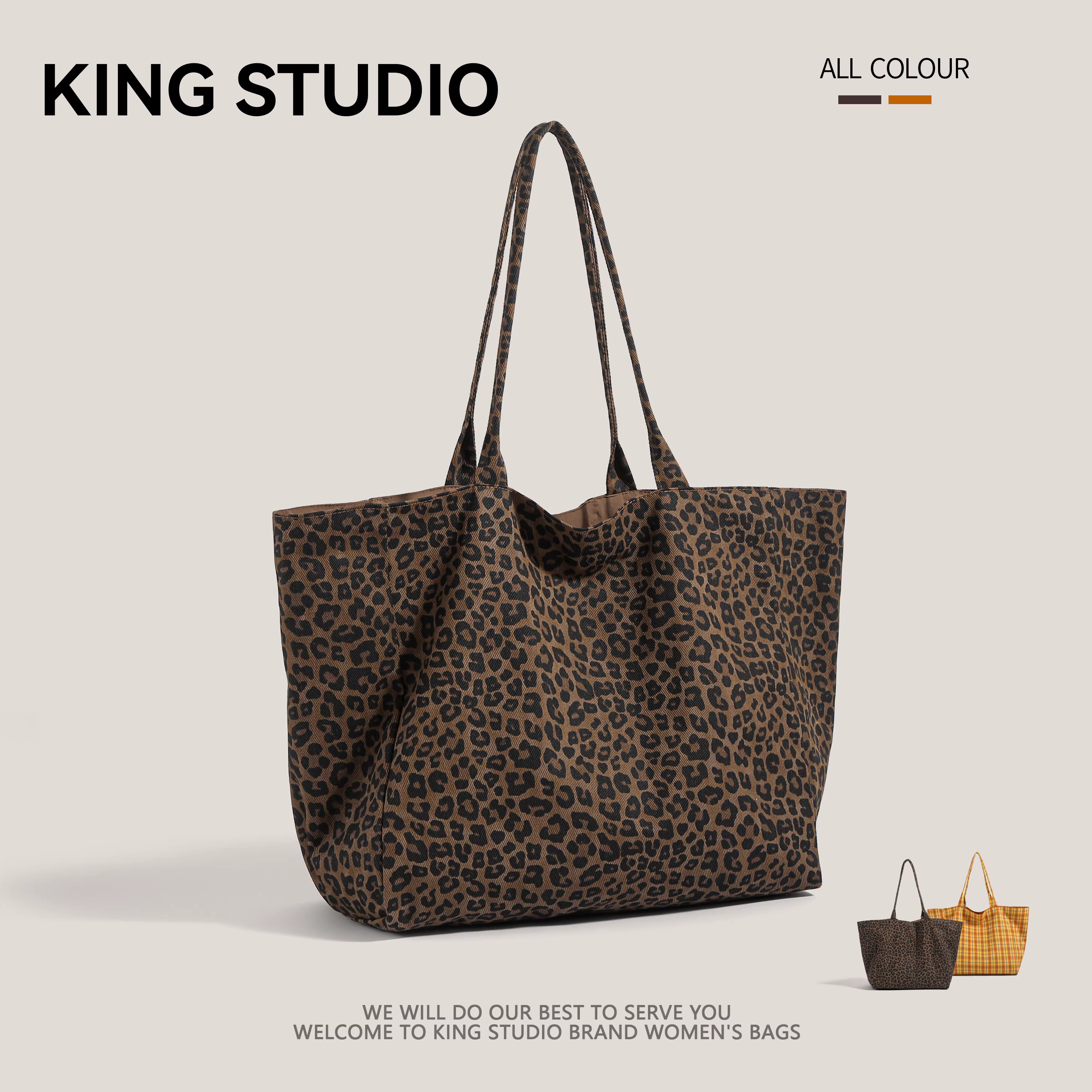 Túi vải in họa tiết báo đốm dành cho nữ, mẫu mới thu đông 2025, phong cách giản dị, túi đeo vai, dung tích lớn, túi tote đi làm