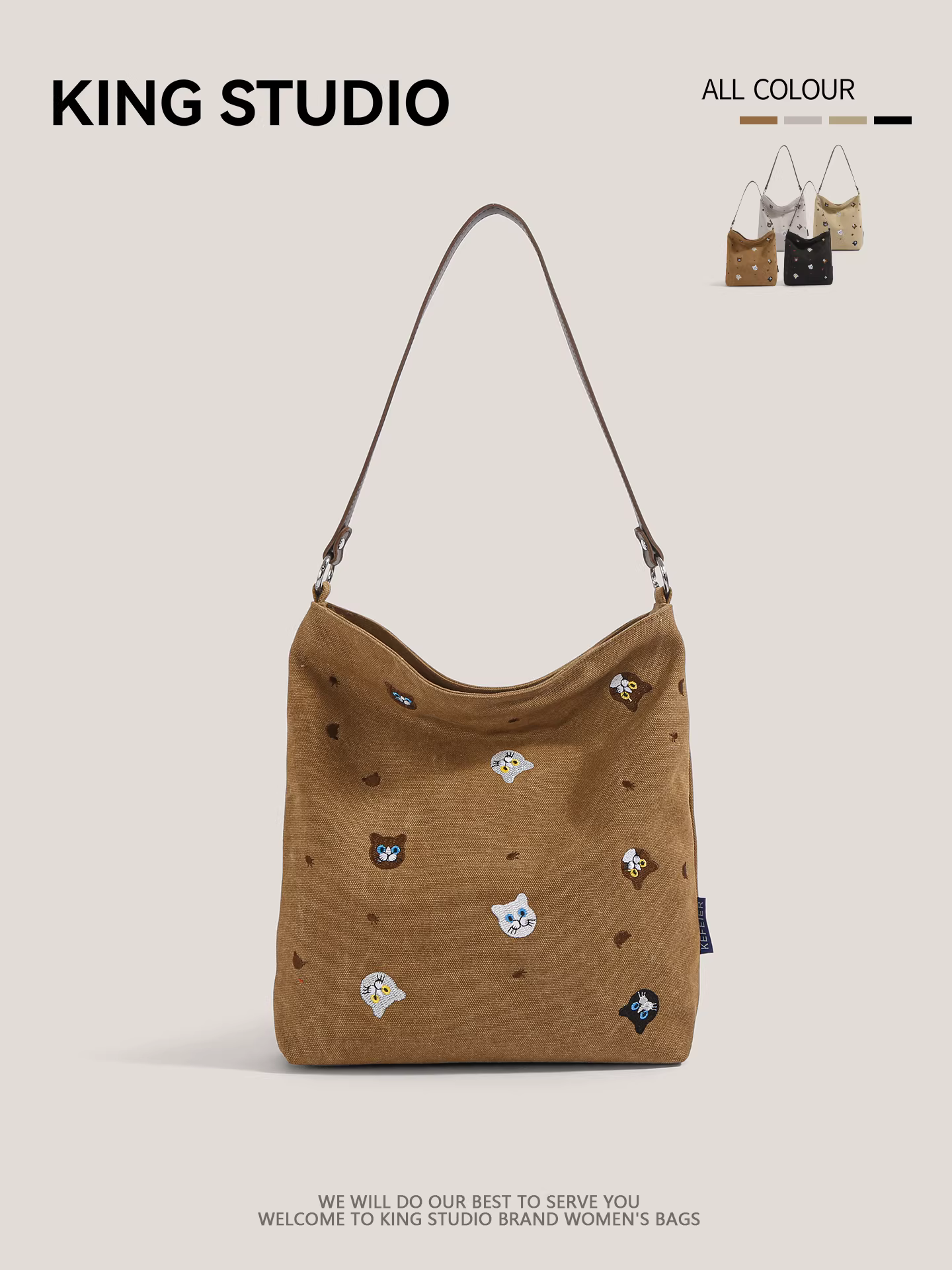 Túi vải bố thêu họa tiết hoạt hình cỡ lớn dành cho nữ, mẫu mới 2026, phong cách thường ngày, đa năng, đeo vai/nách, túi tote đi làm